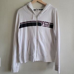 Victoria Secret Pink full zip hoodie, L, White and maroon